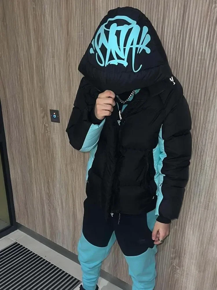Down Jacket Winter Thicken Down Jacket Y2k Men's Letter Printed Padded Coat Men Punk Hoodies Jackets Male Fashion Warm Wadded Clothing