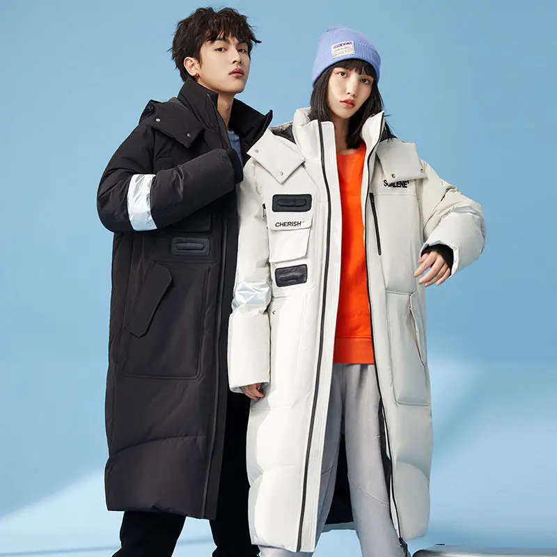 

Long Knee Length Men's and Women's Cotton Clothes 2023 Winter New Mid Length Couple Thick Coat