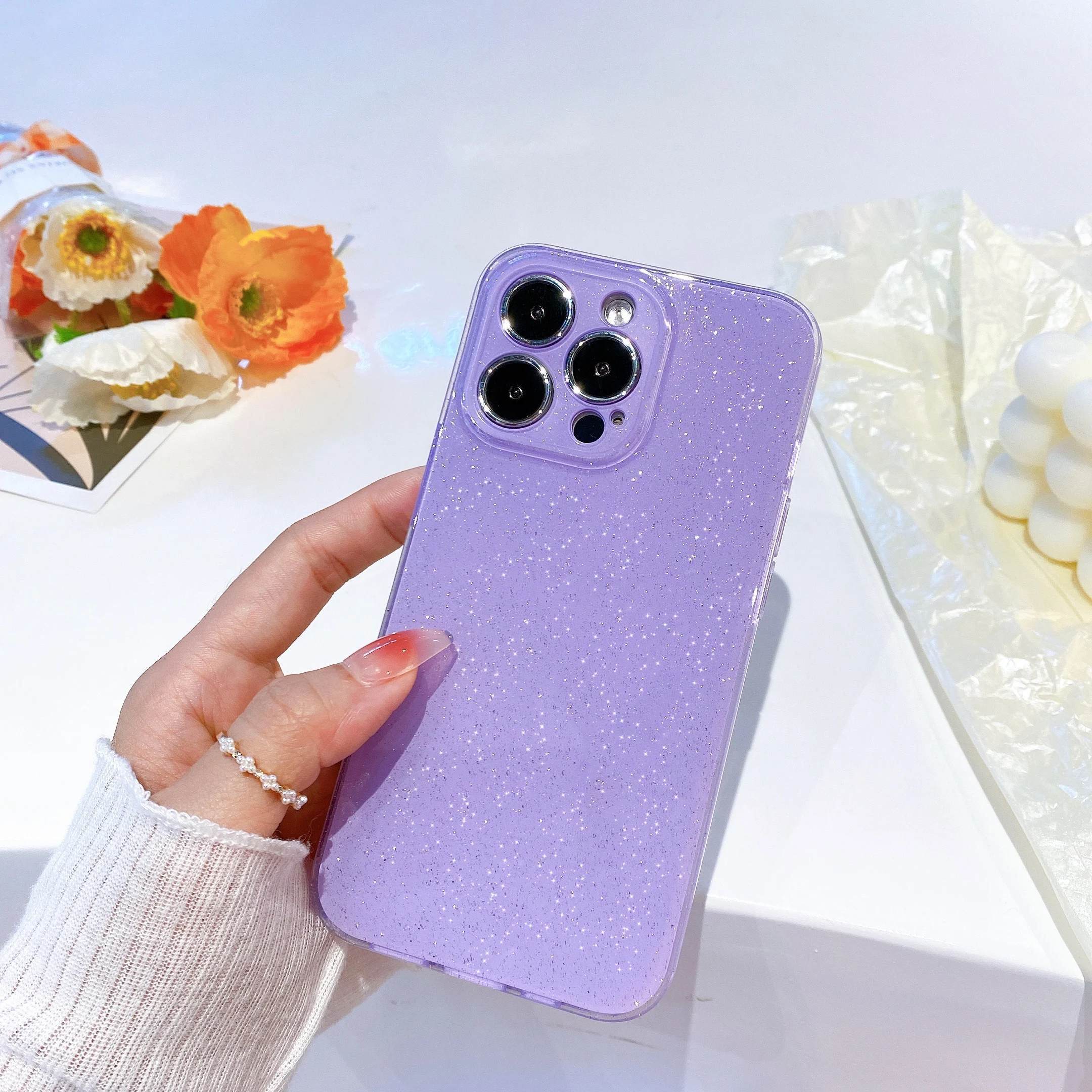 Bling Glitter Neon Color Shockproof Silicone Phone Case with Fluorescent Design