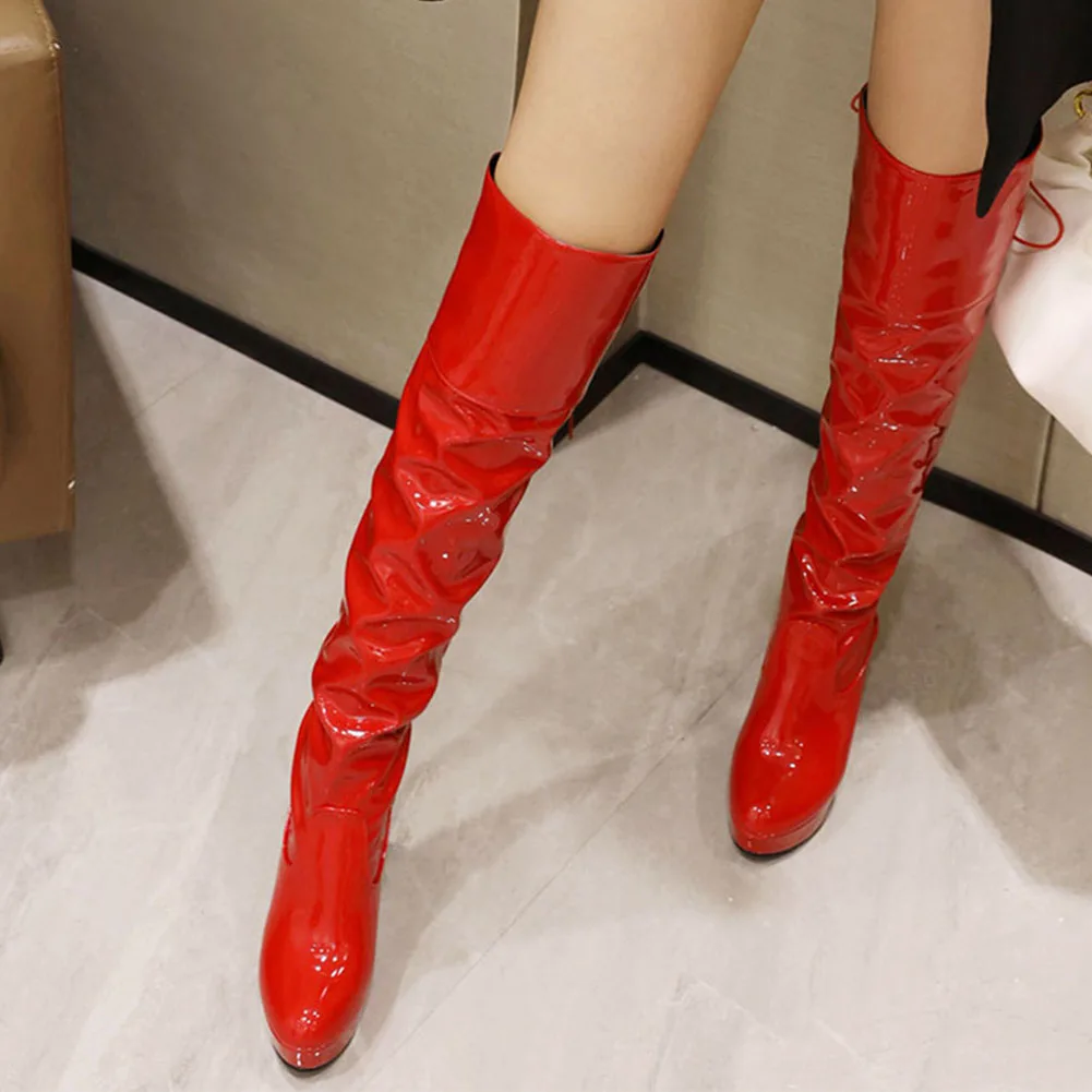 New Winter Ladies over-knee High Boots Platform Square High Heels Sexy Round Toe Boots Woman Fashion Solid Elegant Shoes Female
