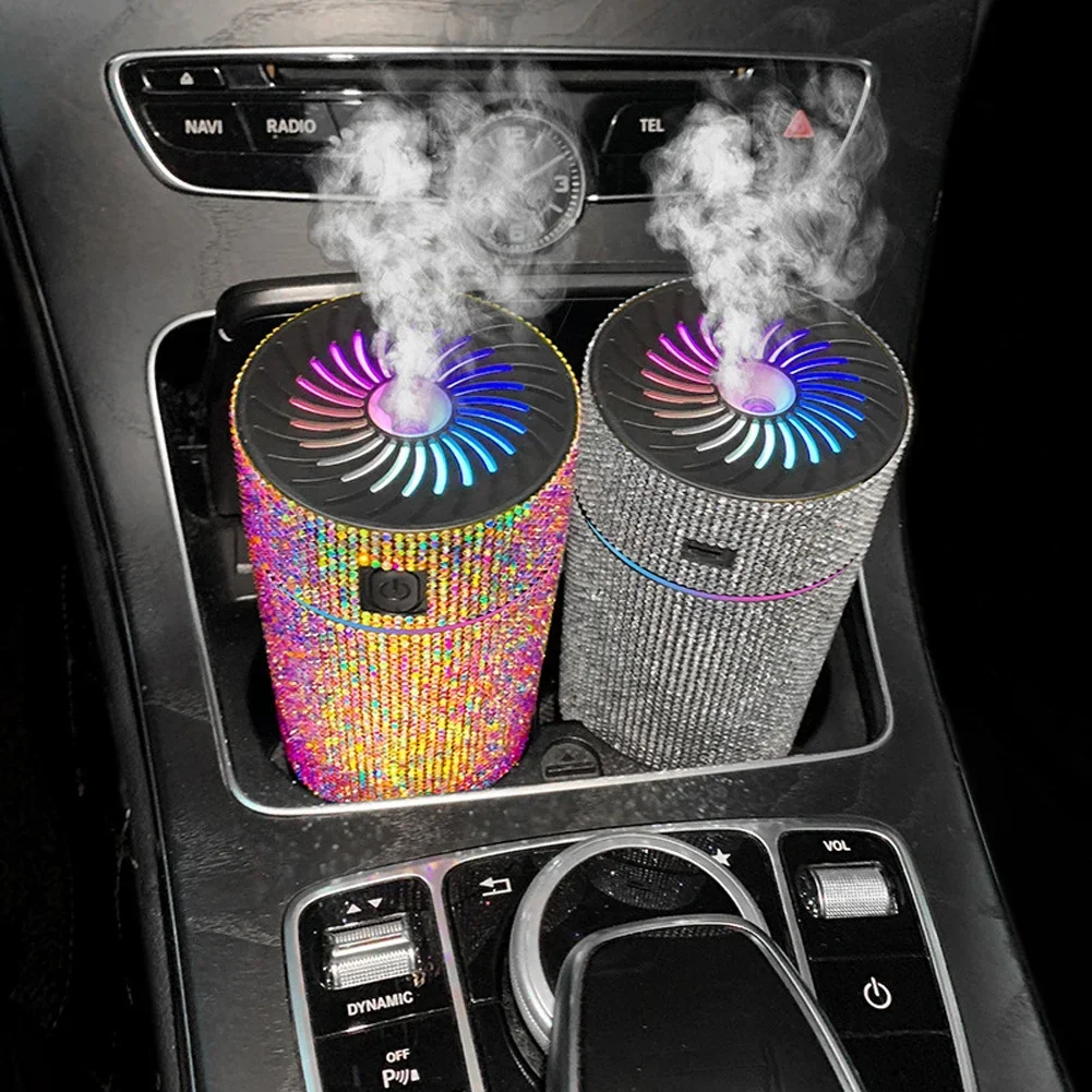 Luxury Diamond Car Diffuser Humidifier with LED Light Auto Air Purifier Aromatherapy Diffuser Air Freshener Car Accessories