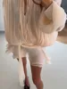 Chic Women Lace Up V-neck Lantern Long Sleeve Mini Dress Elegant Fold Sexy Flounce Hem Vestidos 2025 Summer New Vacation Dresses 5