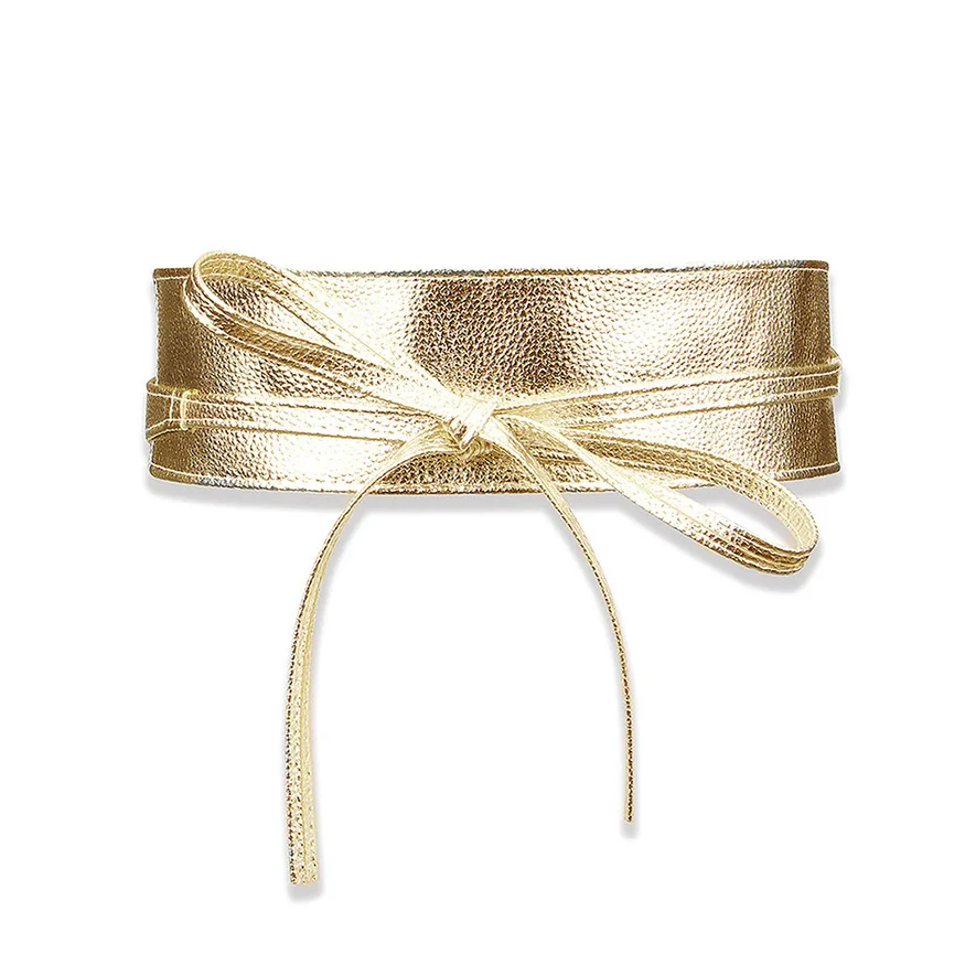 Ulalaza Damesriem van zacht PU-leer met trekkoord om de Obi-band Boho-riem met brede tailleband, goud, Eén maat Ulalaza Damesriem van zacht PU-leer met trekkoord om de Obi-band Boho-riem met brede tailleband, goud, Eén maat