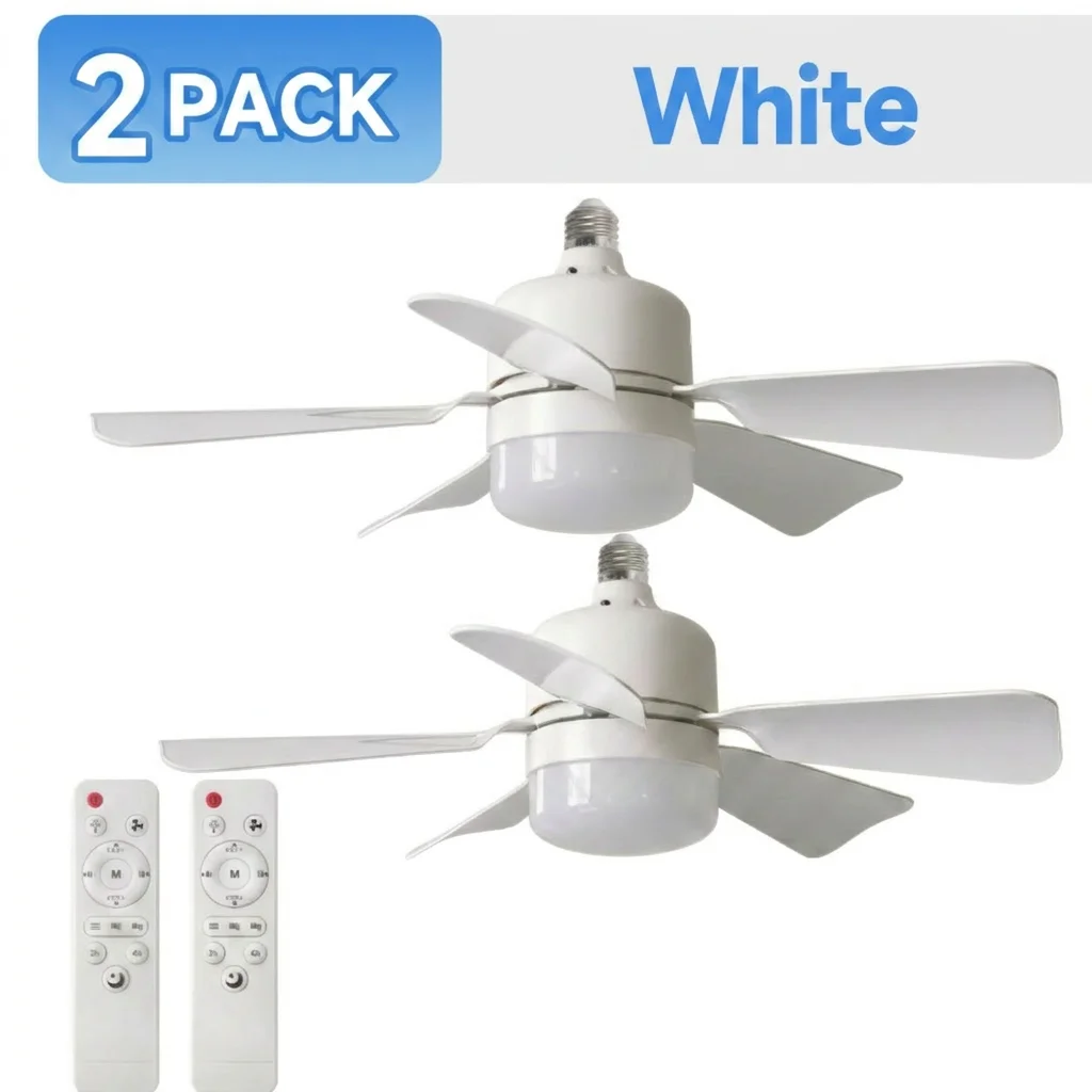 Paquete de 1/2 Lámpara de Techo con Ventilador de 30W, Control Remoto, Luz LED Regulable, Base E27, Apta para Sala de Estar, Cocina, Estudio, Garaje