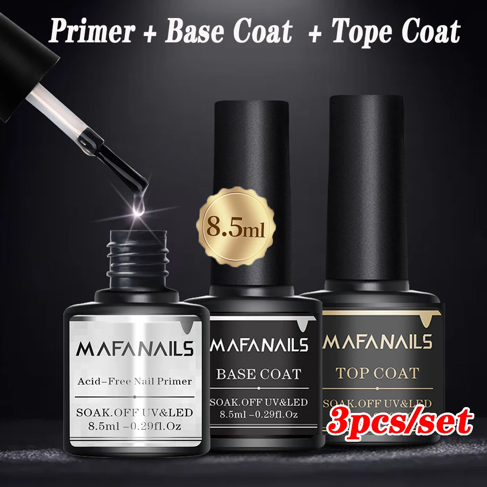 Nail Primer and Top & Base Coats Kit Glossy UV/LED Drying Durable Nail Art Varish For Acrylic Tips Tool For gel nail polish,gel nail tools,gel nail art set,gel nail varnish,nail polish finish 1/3PCS/Set