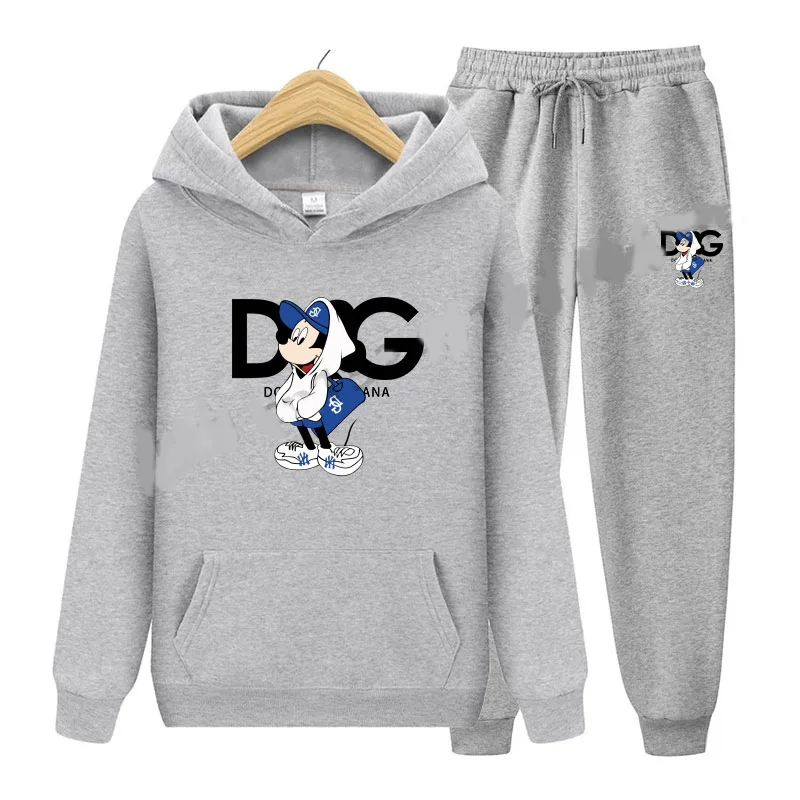 2023 Kawaii Disney Mickey Spring Autumn Winter Print Men's and Women's Sports Sweater Hoodie Set Anime Men's and Women's Sets