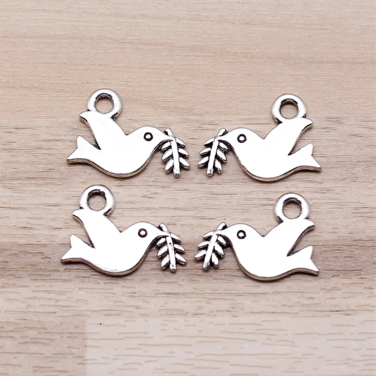 IFOCUS DIY 쥬얼리 제작용 비둘기 올리브 가지 매력, 아연 합금, 13x6mm, 0.51x0.63inch