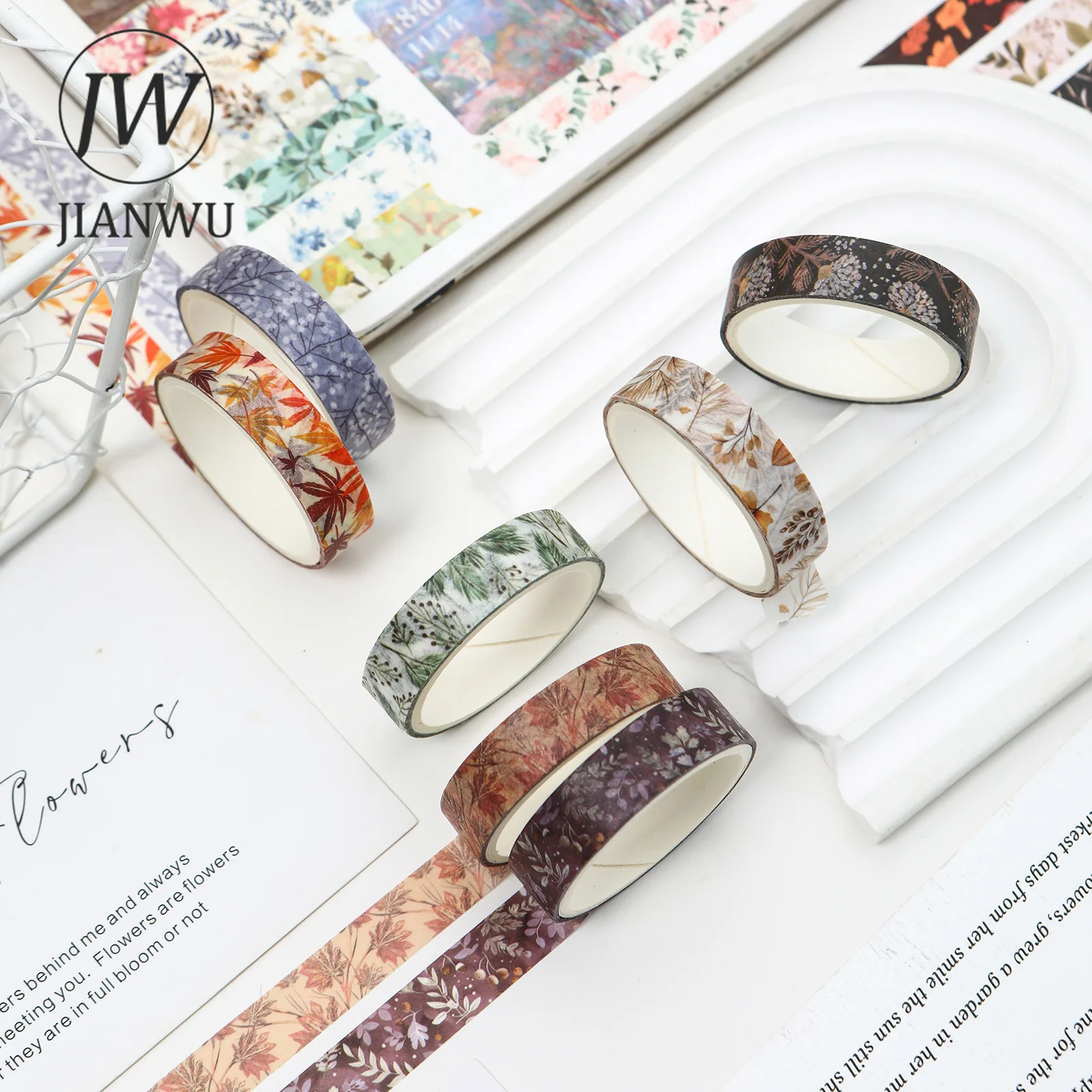 JIANWU 5 롤/세트 겨울 산 시리즈 빈티지 식물 잎 풍경 소재 콜라주 와시 테이프 크리에이티브 저널 문구류