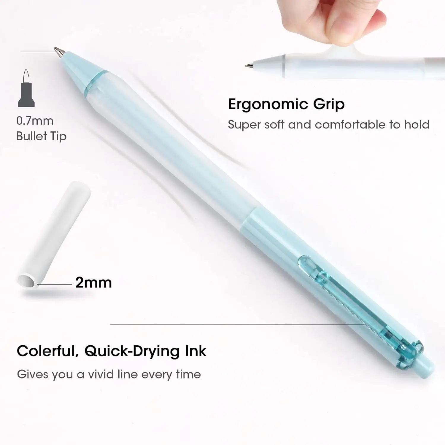 Dianshi Soft Grip Gel Ink Retractable Pen: Black Ink 0.7mm Medium Fine Pen Tip Pen Set, Ultra-Smooth Pen Tip No Bleeding Stains, 2