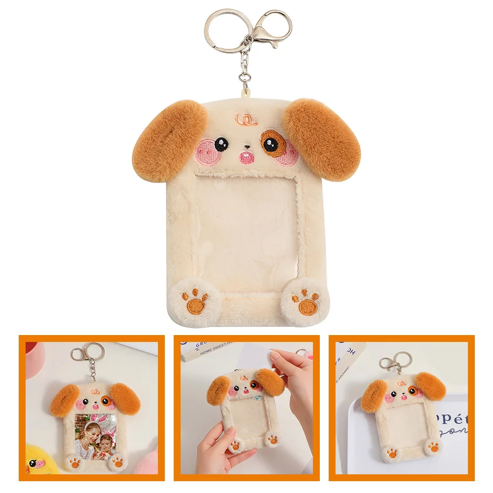 

Plush Photocard Holder Keychain Cartoon Cat Dog Rabbit Idol Id Student Card Credit Card Case Protective Sleeves