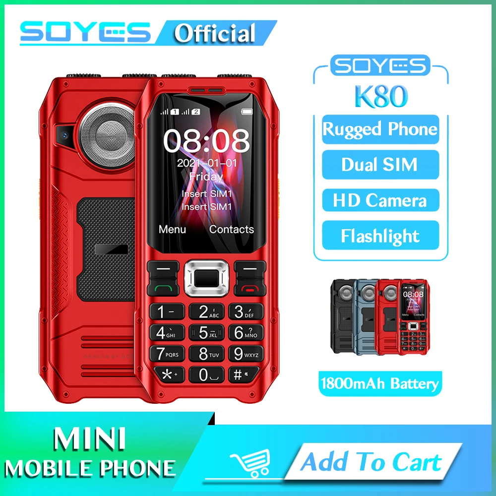 Soyes K80 Gsm 2G Cellulare Anti-Terremoto A Prova Di Caduta 1800Mah Dual Sim Card Mp3 Fm Torcia Altoparlante Anziano Cellulare