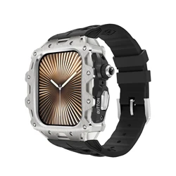 Premium Luxury Modification Kit with Silicone Strap and Stainless Steel Case for 46MM (Titanium color)