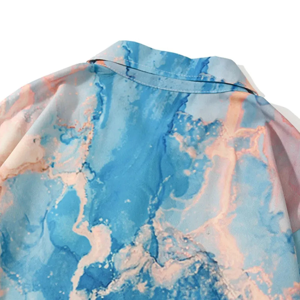 Aelfric Eden Tie Dye Painting Print Beach Hawaiian Shirts Long Sleeve Button Shirt Hip Hop Harajuku Casual Holiday Party Blouse