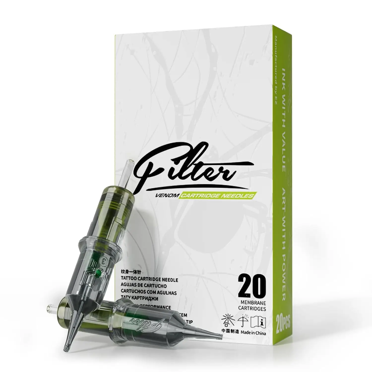 20/50pcs EZ Filter Venom Cartridge Disposable Tattoo Needles RL/RS/RM/M1 Membrane Professional Sterilized Safety for Tattoo Gun tattoo cartridge needles