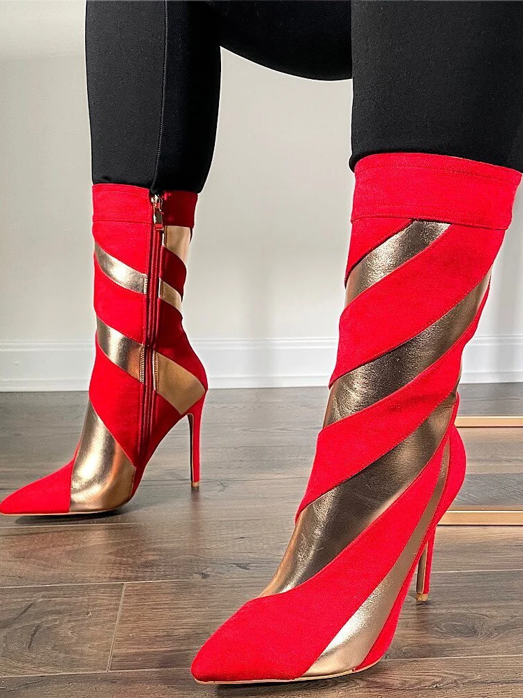 

Women Patchwork Knee High Boots Sock Boots Female Slim Stiletto High Heels Pointed Toe Boots Thigh Tall Long Boots Shoes 44