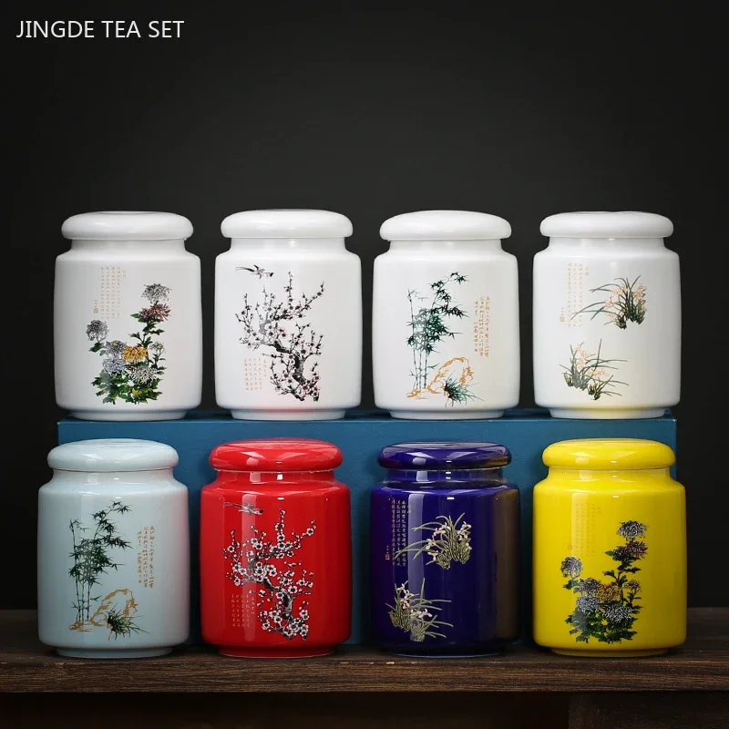Chinese Ceramic Tea Jar Sealed Tea Storage Tin Portable Moisture-proof Pu 'er Tea Box Tradition Tea Accessories Coffee Container