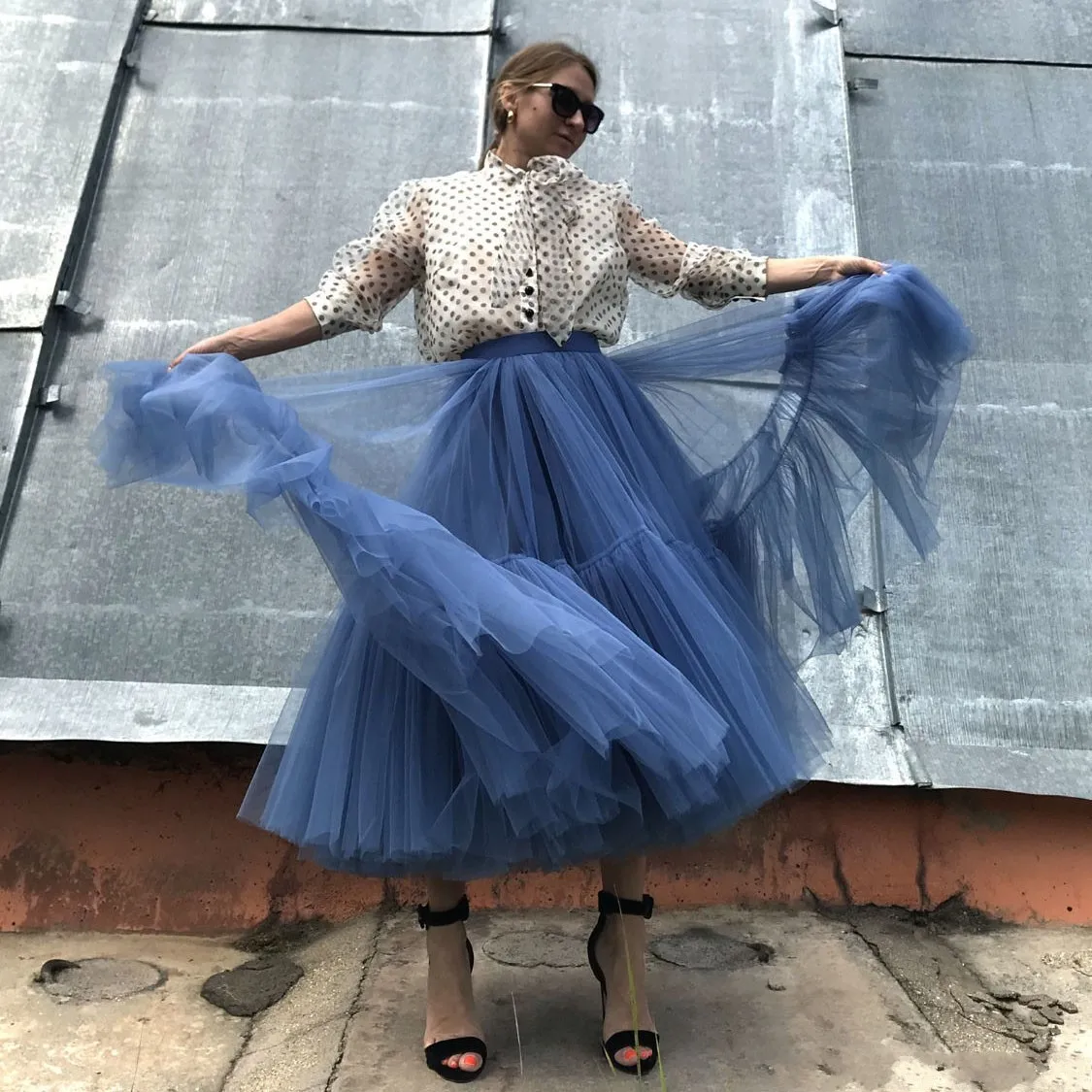 

High Street Puffy Ankle Length Tulle Skirts Women Elastic A-line Tutu Skirt Handmade Female Bottoms Saias