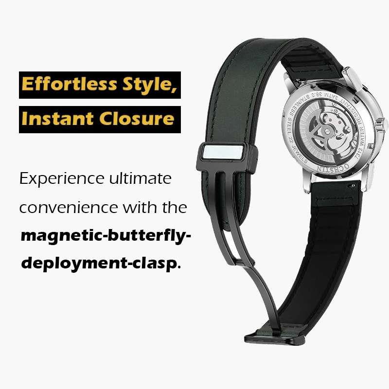 Men Watch Automatic Mechanical Luxurious Tourbillon Open Heart AM PM Dial Luminous Rubber Leather Strap & Magnetic Clasp_voghion.com