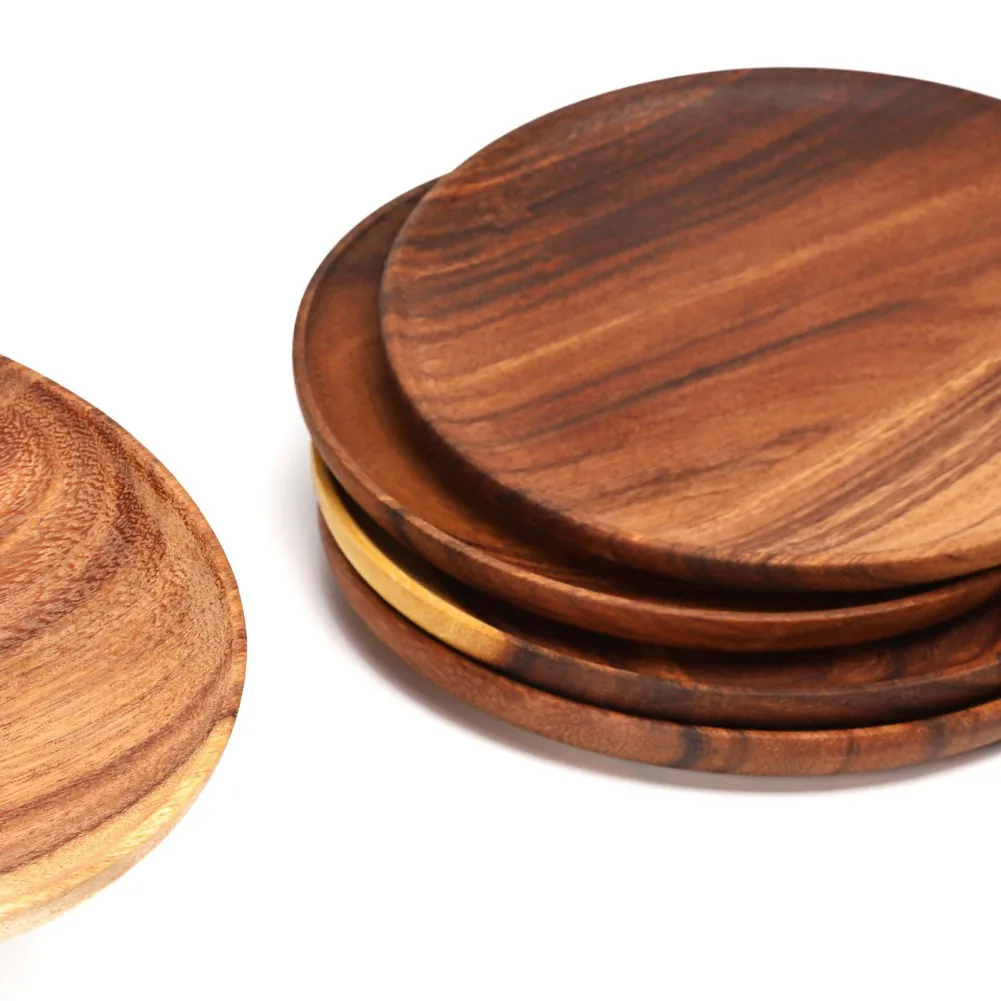 10.5cm Round Wooden Dried Fruit Tray Snack Plate Handcraft Food Dish Tray Walnut Wood Tableware Japanese Kitchen Cake Stand 1pc wooden serving tray kitchen tray
