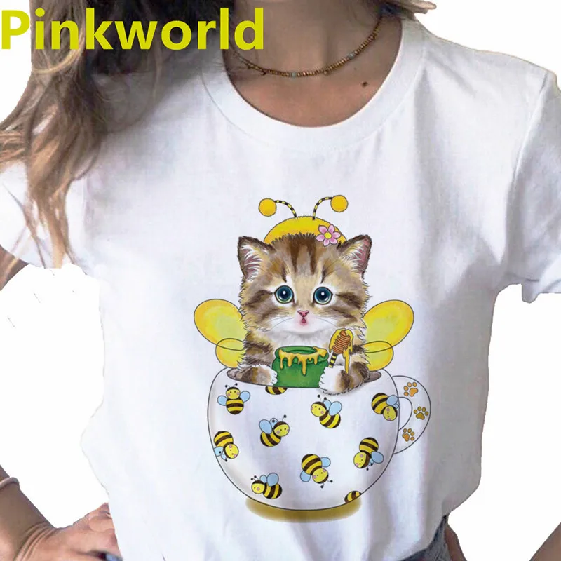 

Cute Cat T-shirt Cute Cartoon Cat Pullover Round Neck Top Fashion Short Sleeve Loose Short Sleeve Tshirt Woman Oversized T Shirt