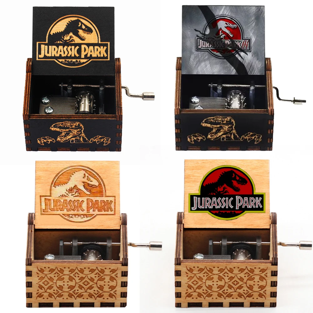 Wooden Hand Crank Jurassic Park Music Box Children's Holiday Gift
