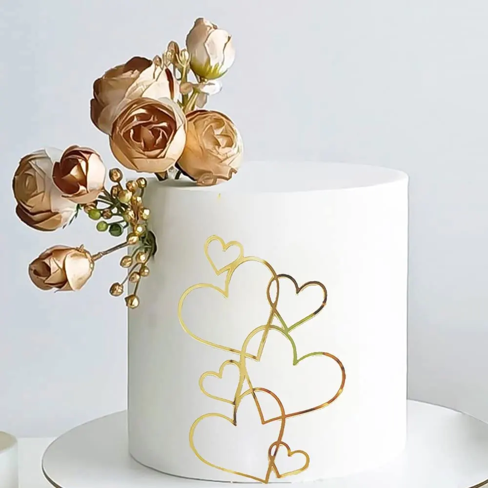 

1Pc 7 Hearts Wedding Cake Topper Minimalist Gold Silver Love Heart Cake Decoration Valentine's Day Dessert Party Decoration