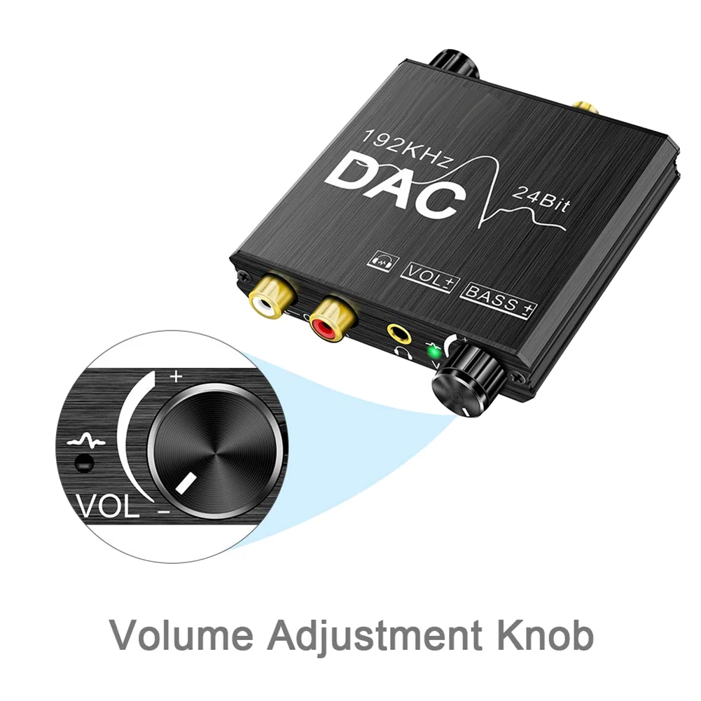 192KHz Digital to Analog Audio Converter with Bass and Volume Adjustment,Digital SPDIF/Optical/Coaxial to Analog Stereo
