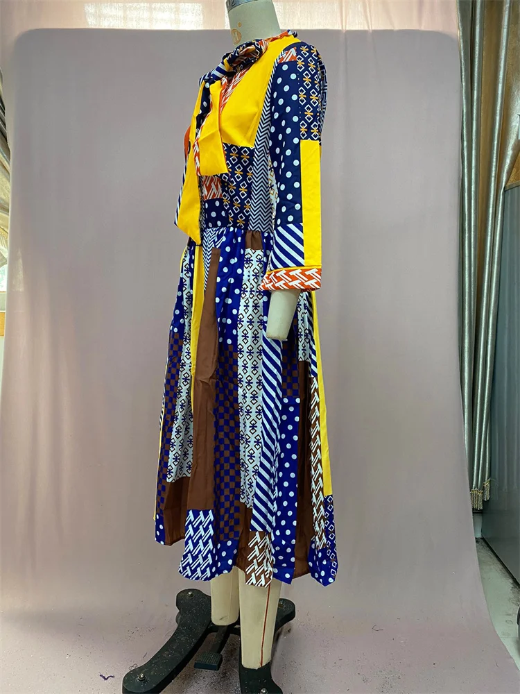 Wmstar Women Dress Summer Commute Elegant Bandage Female Clothing A-Line Tie Bow Neck Street Fashion Designer Slim Midi Dresses