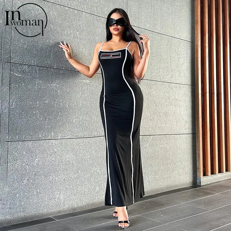

Inwoman Summer Y2k Streetwear Camisole Long Dress Party Club Outfits For Women 2023 Sexy Lettering Backless Long Fishtail Dress
