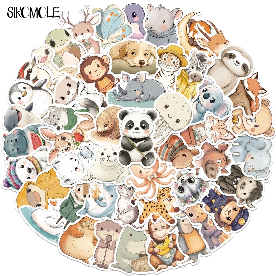 10/30/50PCS Cartoon Retro Animals Cute Stickers Aesthetic Kawaii Children DIY Toy Travel Luggage Fridge Decal Graffiti Sticker