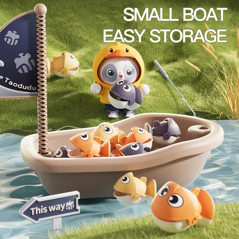 Electric magnetic fishing toy, children's rotating fish disc, lighting and sound effects, two person competition 5