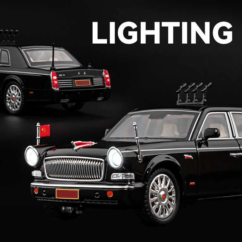 1:24 HONGQI L5 군사 퍼레이드 자동차 합금 모델 자동차 장난감, 다이캐스트 금속 주조 소리 및 경량 자동차 장난감, 어린이 차량용