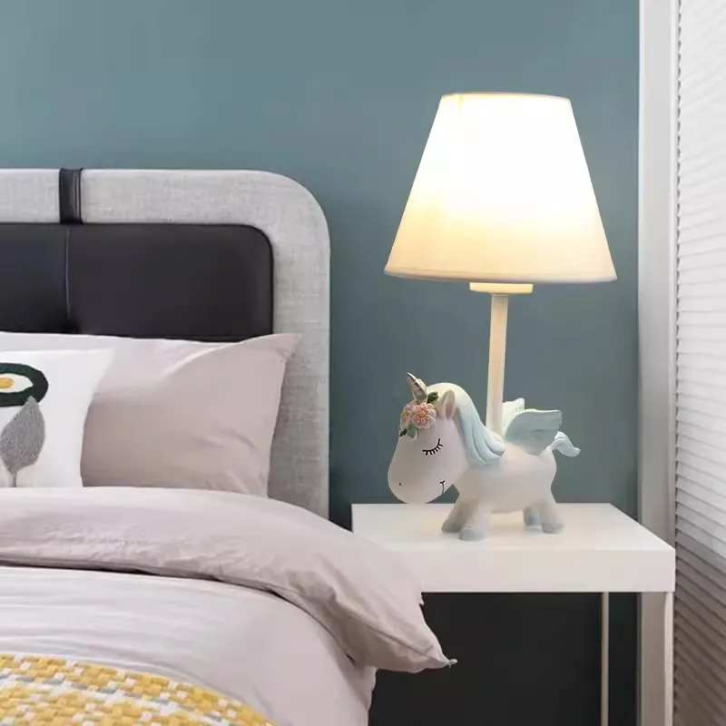 Cute Children's Room Table Lamps Pink Blue Unicorn Lamp LED Modern Warm Princess Room Baby Room Girl Bedroom Bedside Table Light 5