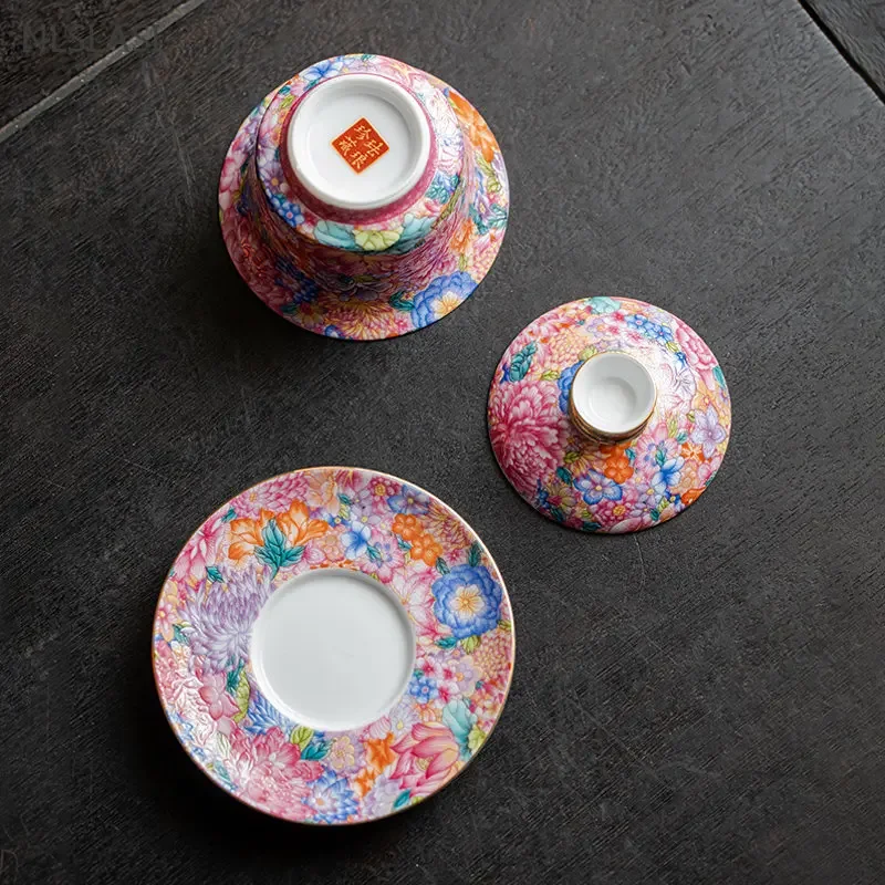 150ml Enamel Color Tea Set Jingdezhen Ceramic Gaiwan Chinese Tea Cup Cover Home Infuser Teaware Gifts
