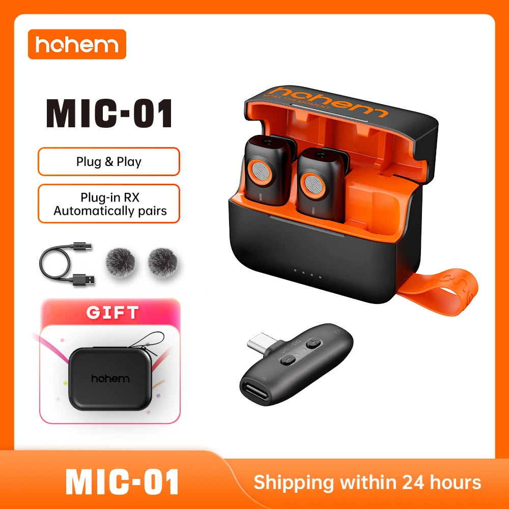 

Hohem-MIC-01 Wireless Lavalier Microphone, Noise Canceling Recording, 20 Hours Battery Life, for iPhone, Android, Live Streaming