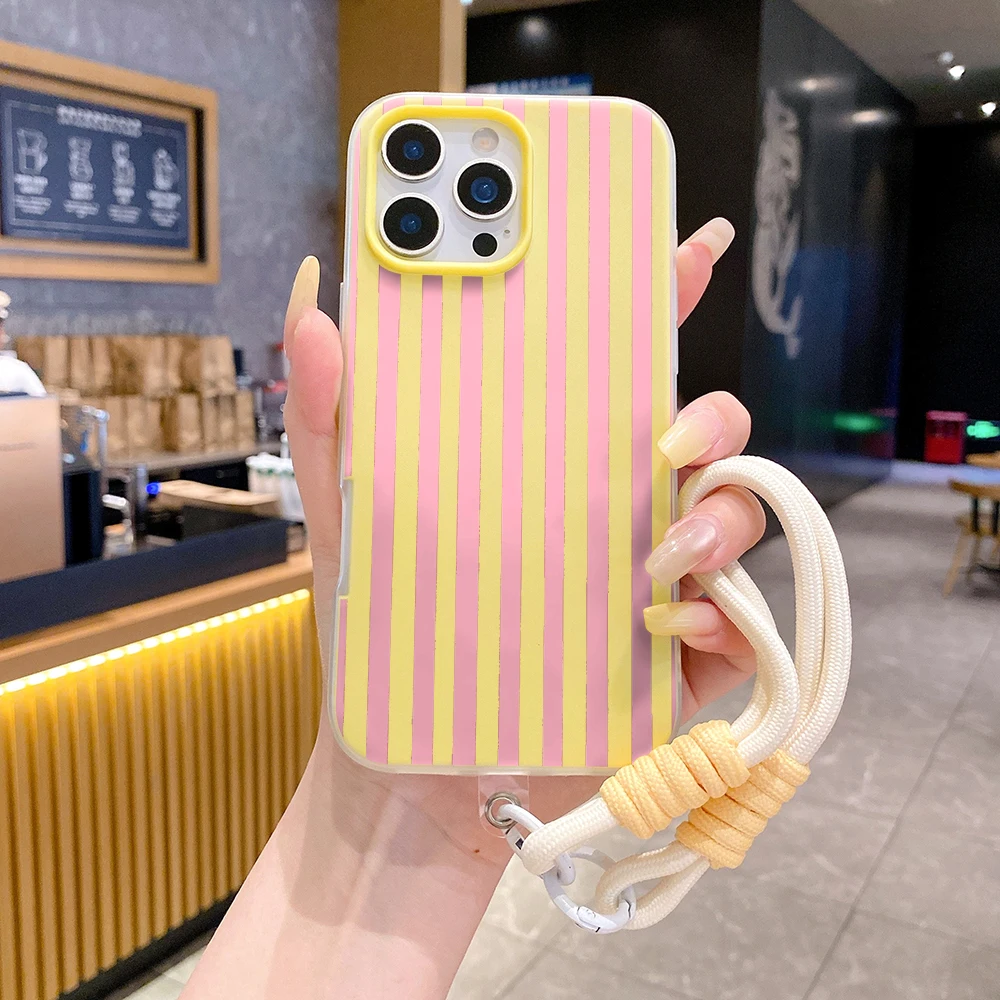 Dual-Function Wrist Strap Phone Case with Lanyard - Stylish Striped Cover