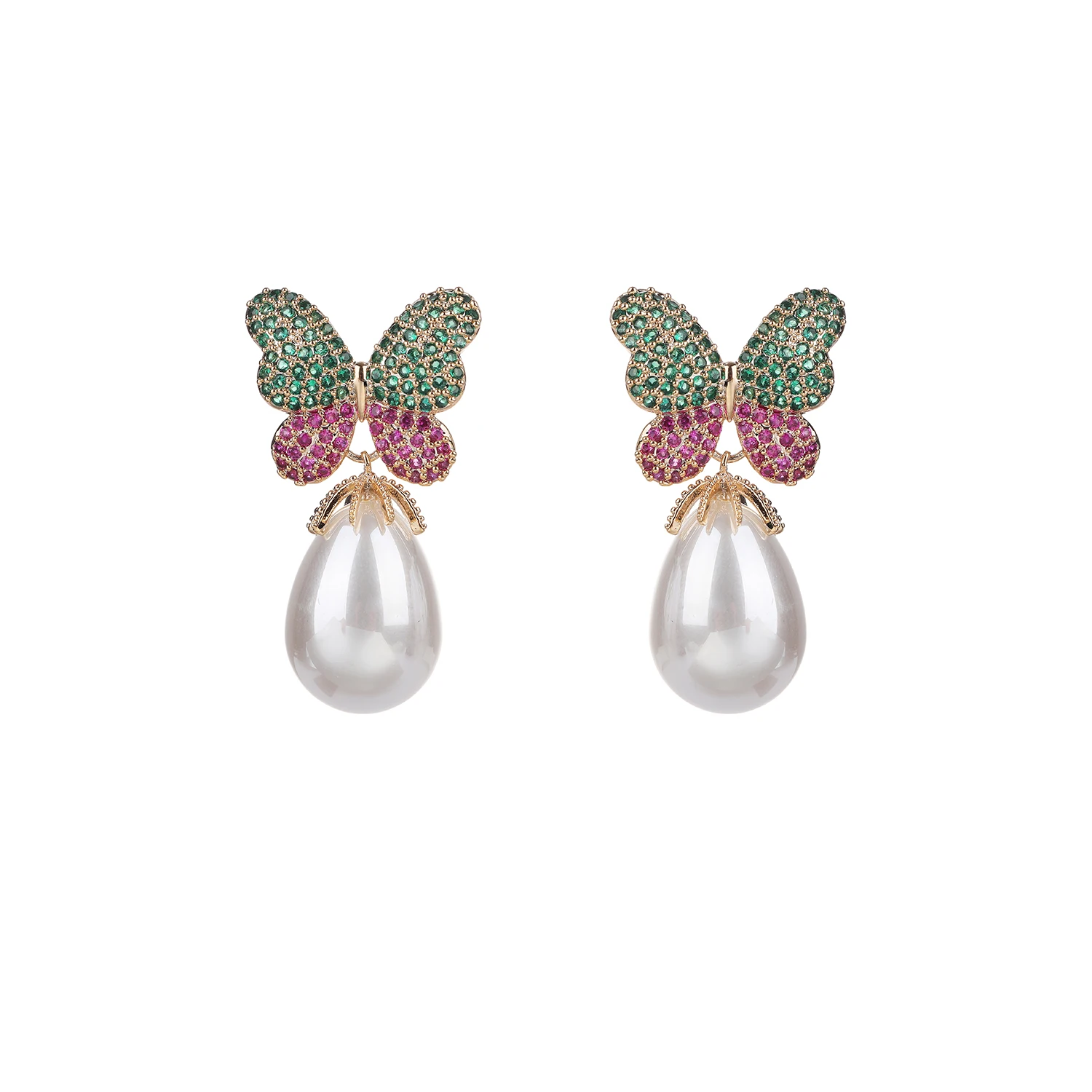 Pearl Cubic Zircon Butterfly Earrings for Wedding, Crystals Wing Earring for Bride, Women Girl Gift CE10840