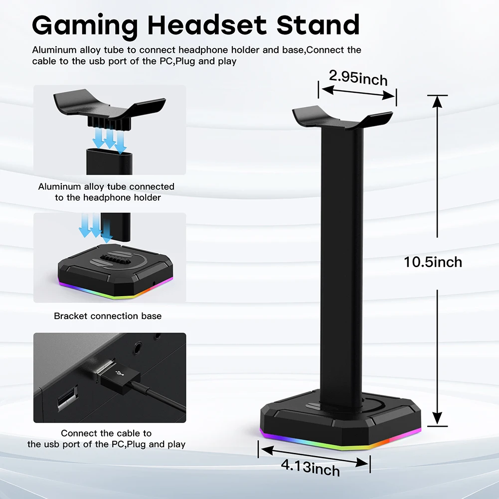 Headphone Holder RGB Backlight Head Mounted Headset Stand Rack Desktop Organizer Vertical Bracket Hanger display stand images - 6