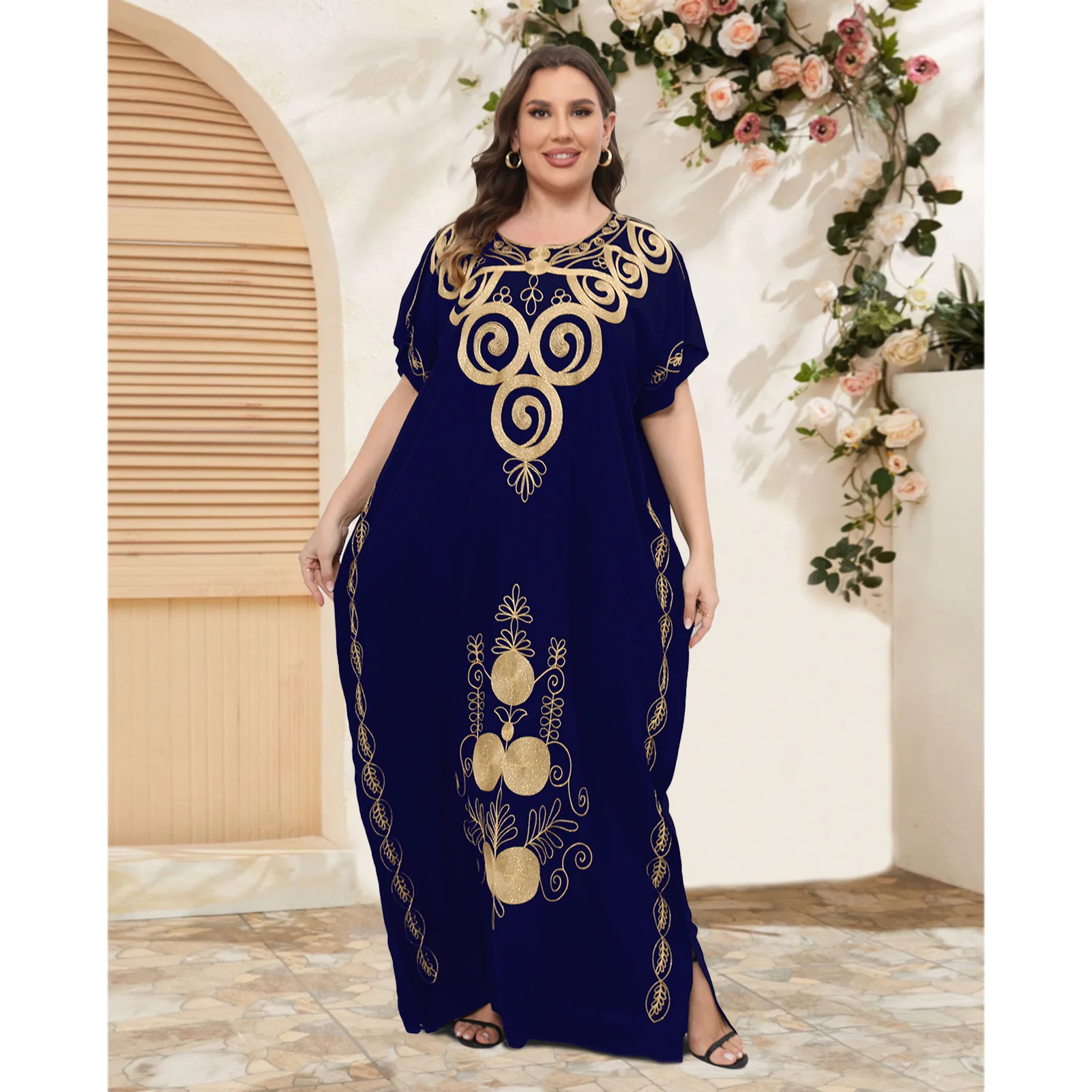 Short Sleeve African Cotton home kaftan cover boubou PlusSize Dashiki Traditional Clothing Abaya For Women's Dress