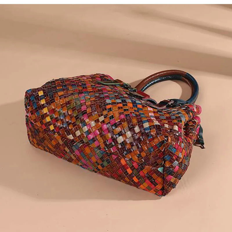 سان ماريز متعدد الألوان جلد طبيعي حقائب منسوجة سعة...