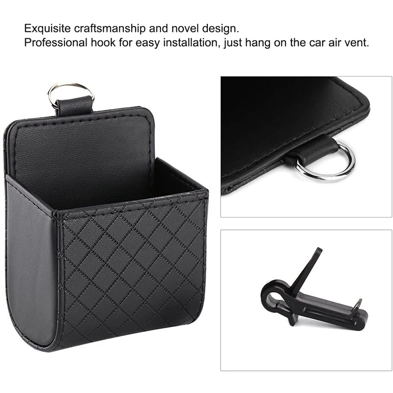 Car Storage Bag Air Vent Dashboard Hanging PU Leather Organizer Box Glasses Phone Holder car phone holder car storage gadget
