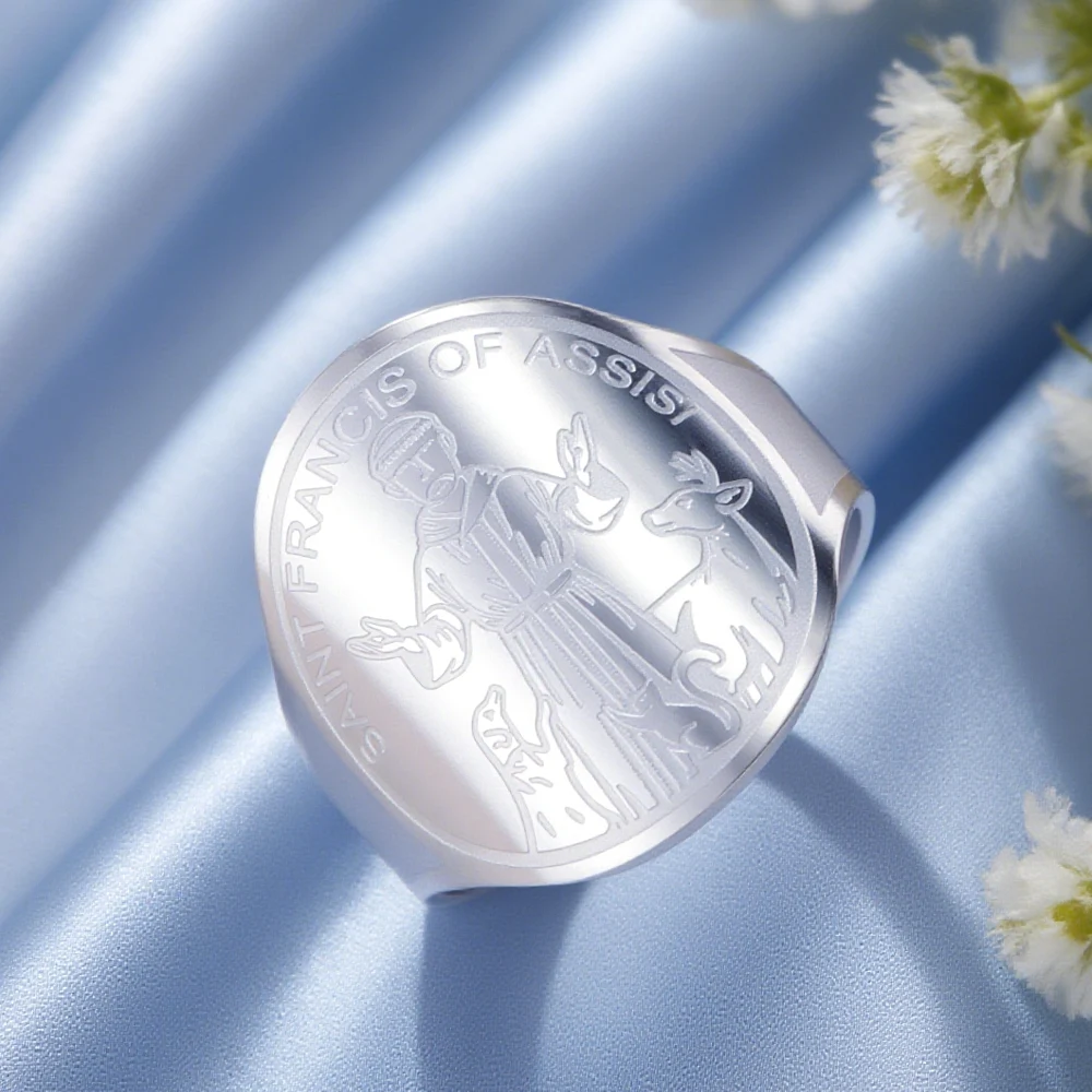 Dawapara Saint Francis of Assisi Verstellbarer Ring Katholischer Schutzpatron Tier Advocate Geschenke Edelstahlschmuck