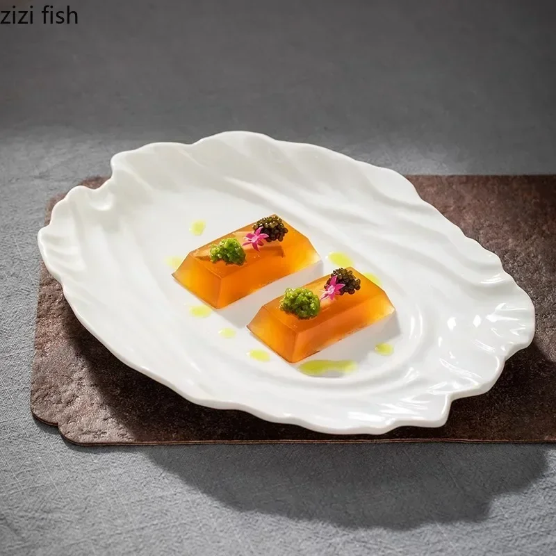 Creative Irregular Texture Dinner Ceramic Plate Restaurant Dessert Specialty Plate Sushi Snack Plates Pure Tableware White