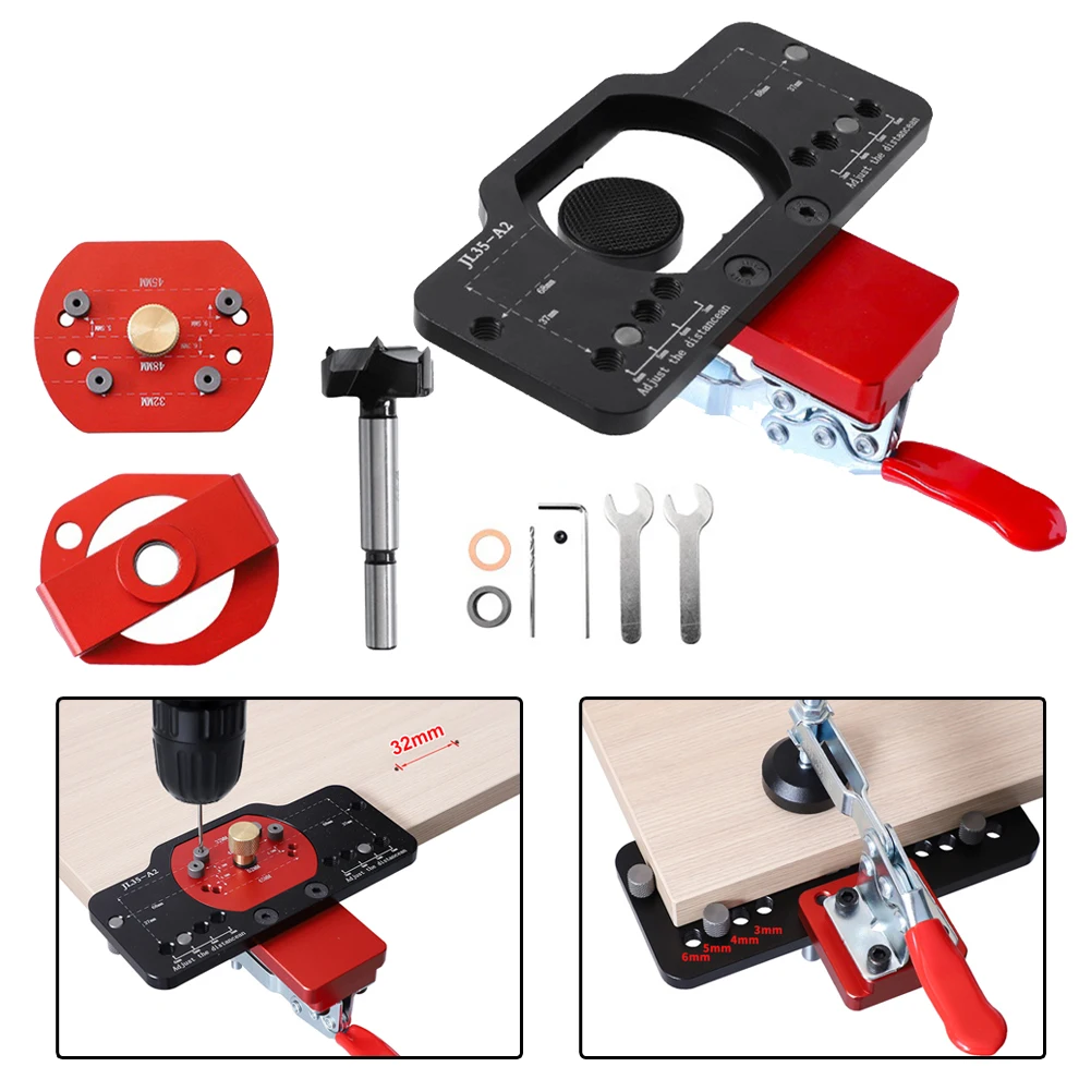 

1set 35mm Concealed Hinge Boring Jig Kit Woodworking Hole Drilling Guide Locator Hole Opener Tools Puncher Template