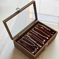 1PC Glass Lid Jewelry Box With 20 Hooks, Stackable Necklace Storage Case, Bracelet And Choker Chain Display Organizer 1