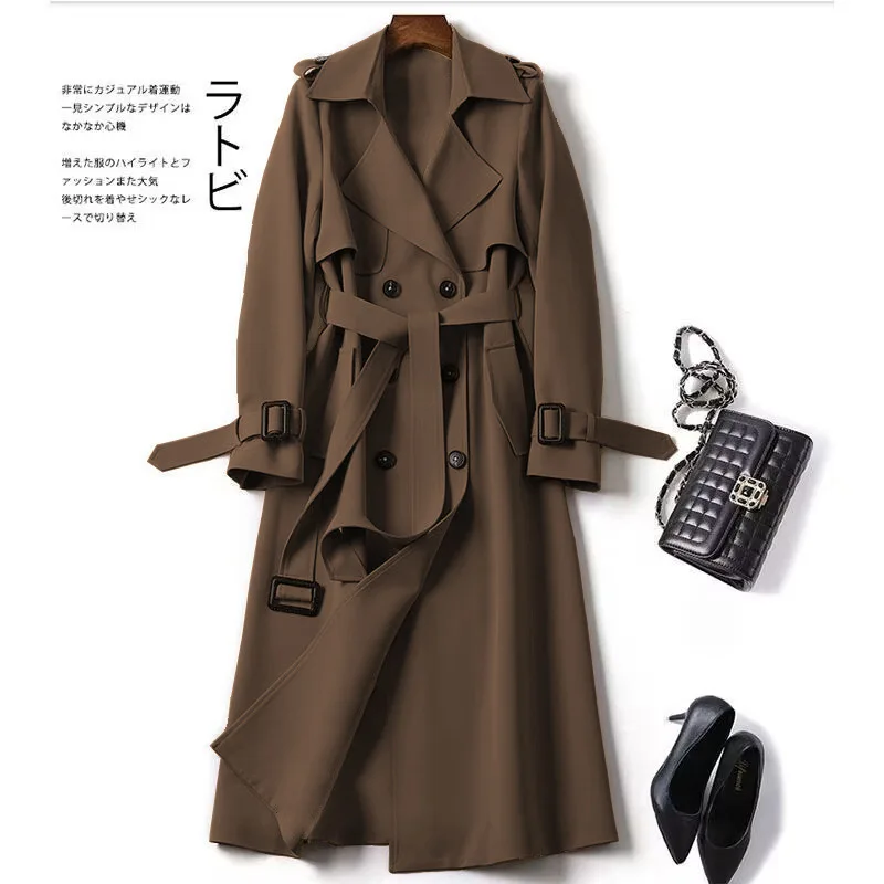 Women Fashion Trench New Coat Spring Autumn Korean Long Sleeve With Belt Jackets Solid British Style Coats Women's Chic Outwear - 6