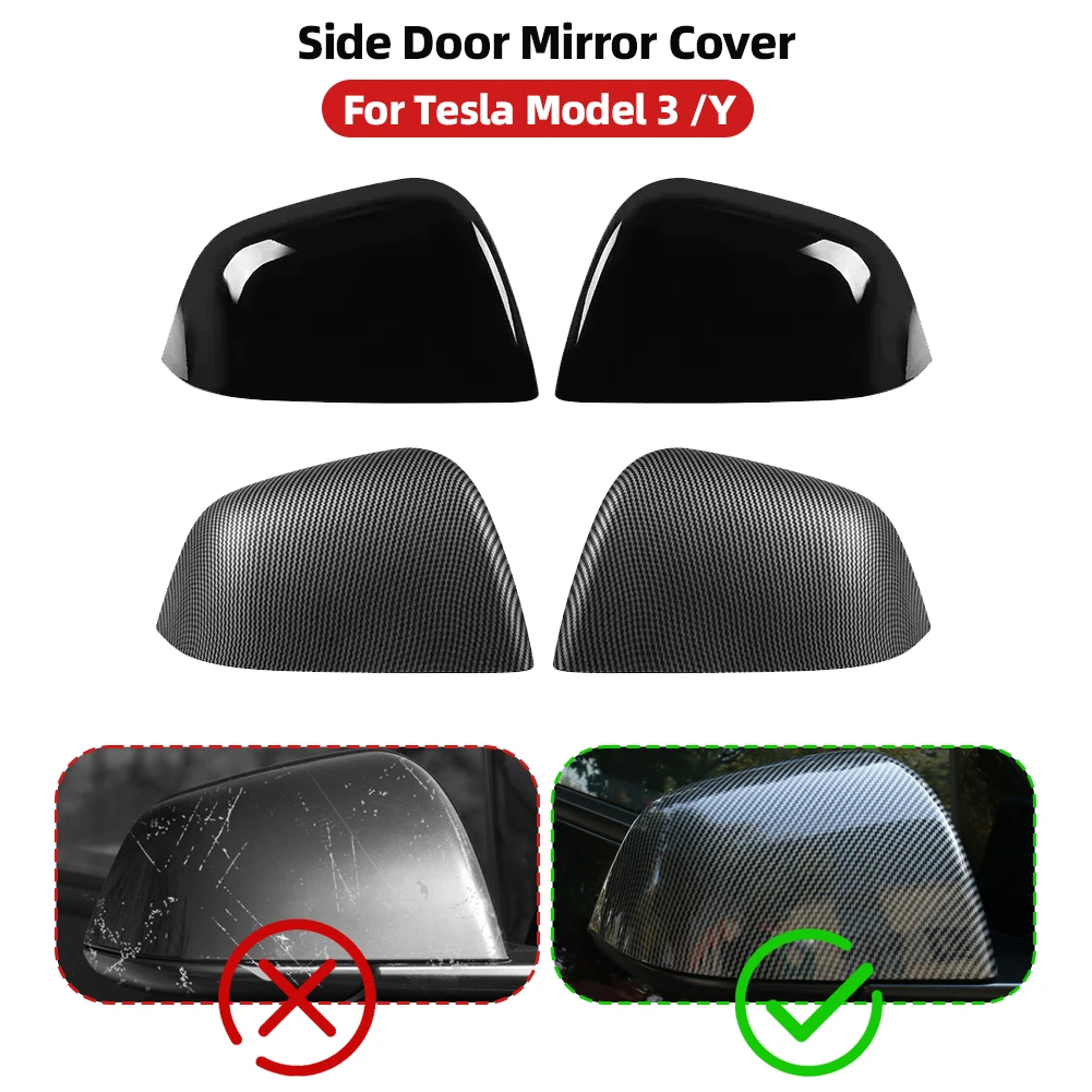 

Car Rearview Mirror Cover For Tesla Model 3 Y Bright/Matte Carbon Fiber Rear View Mirror Decorative Shell Exterior Accessories