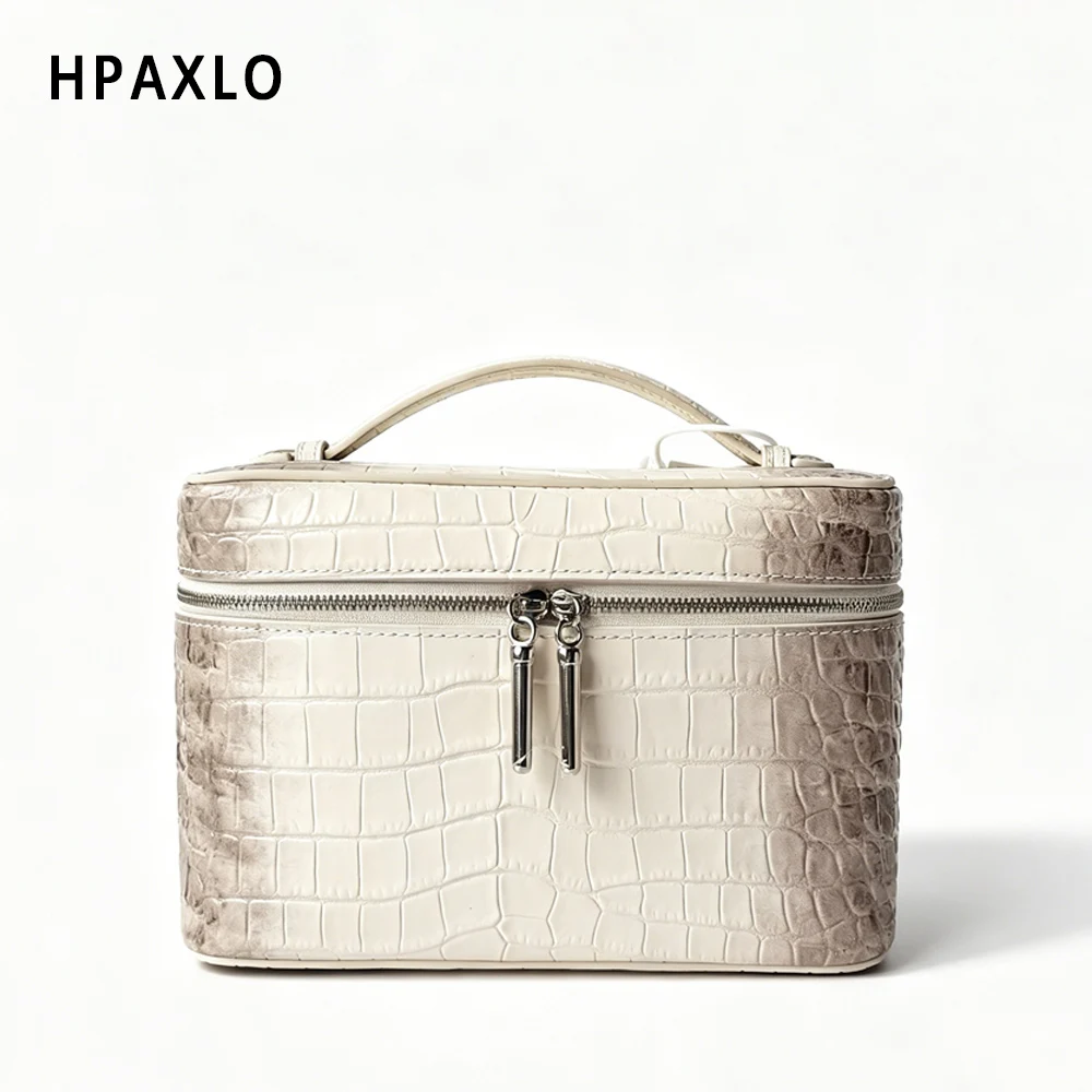 Authentic Leather Cosmetic Bag Crocodile Himalaya Toiletry Organizer Portable Jewelry Pouch Skincare Storage Travel Luxury Case 2