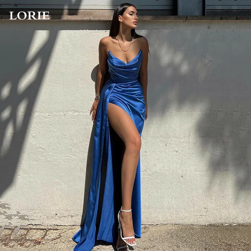 

Lorie Blue Sexy V Neck Mermaid Evening Dress Strapless High Side Split Prom Dresses Dubai Celebrity Dresses Party Gowns 2024