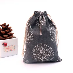 Elegant Linen Burlap Gift Bags with Drawstring - Set of 50, 10x14cm - 10x14cm (Life Tree)